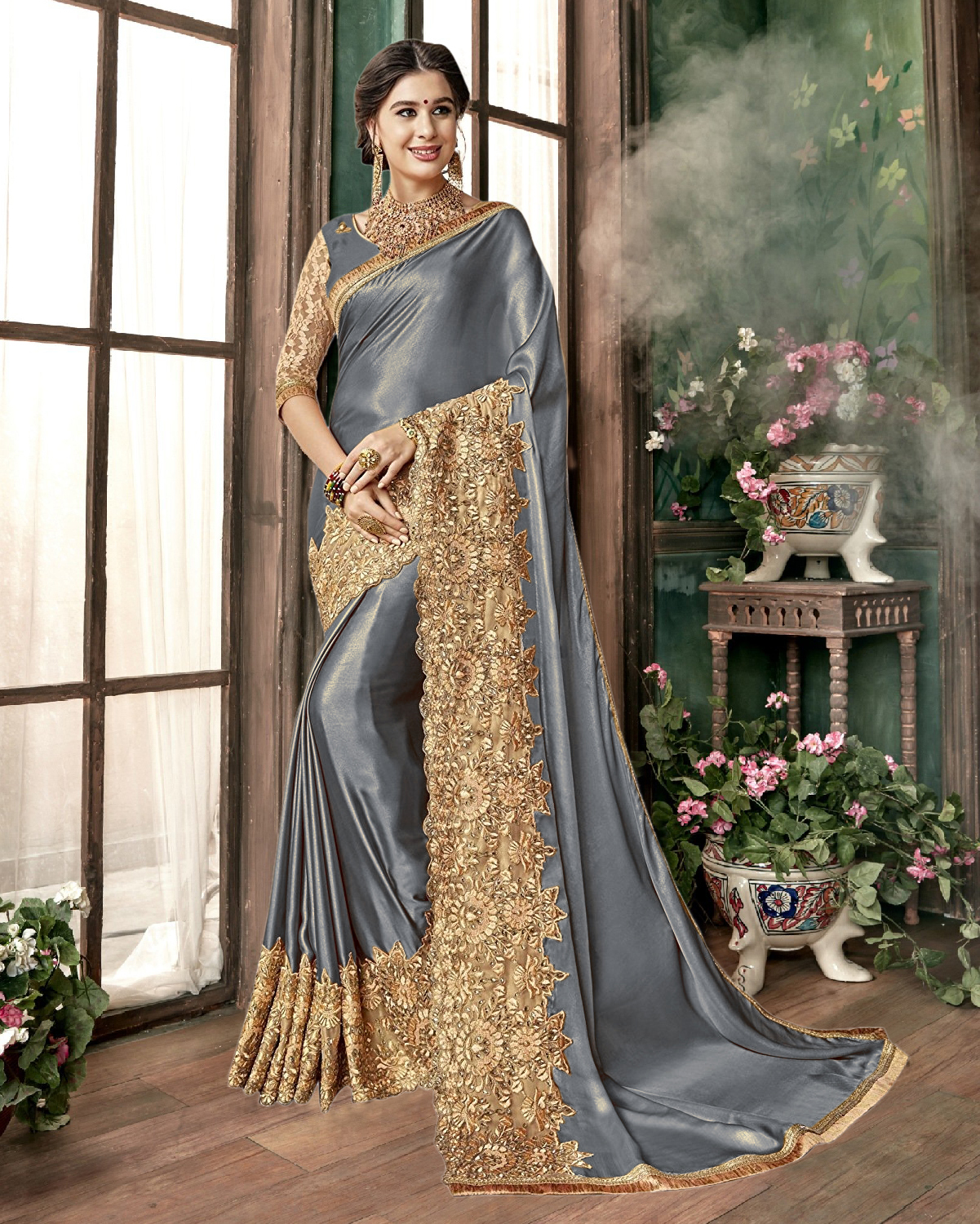 Exlclusive Designer Embrodery Women Silk Malai Saree