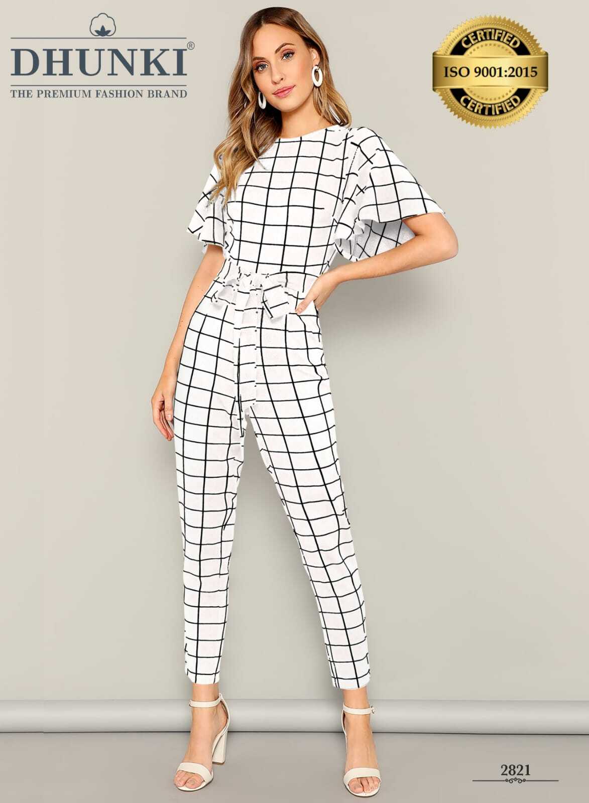 Dhunki Jumpsuit - Ajanta Fabric (95% Polyester, 5% Spandex), 49-50 Inch Length, Attractive Prints, Designer Umbrella Sleeves With Belt, Available In 3 Colors
