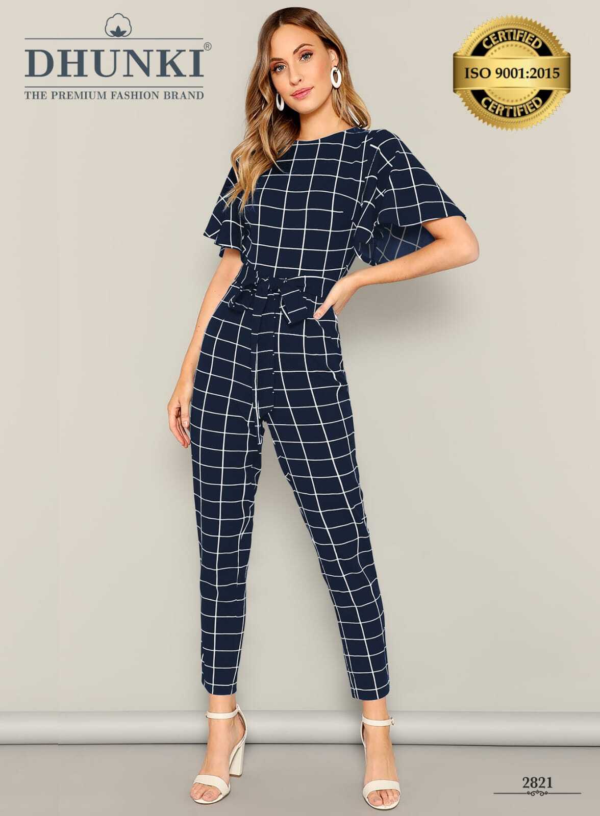 Dhunki Jumpsuit - Ajanta Fabric (95% Polyester, 5% Spandex), 49-50 Inch Length, Attractive Prints, Designer Umbrella Sleeves With Belt, Available In 3 Colors