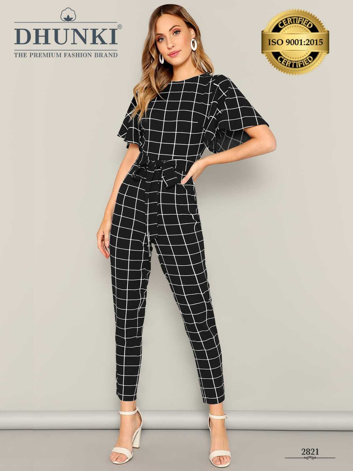 Dhunki Jumpsuit - Ajanta Fabric (95% Polyester, 5% Spandex), 49-50 Inch Length, Attractive Prints, Designer Umbrella Sleeves With Belt, Available In 3 Colors