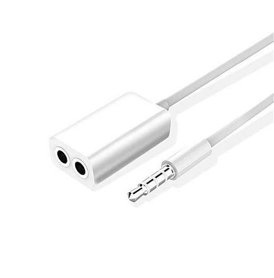 Aux Splitter White - 2 Port, 1m Length, Plastic Material | Audio Sharing, Portable Design, Wide Device Compatibility, Family Friendly
