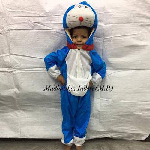 Doraemon Cartoon Dress - Custom Size, Blue and White Color | Unisex Design for Ages 3-5, Full Sleeves with Printed Pattern