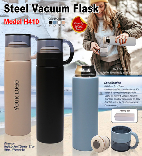 Stainless Steel Vacuum Flask - 83x42x27.5cm | Double Wall Keeps Beverages Hot/Cold Up to 12hrs, Available in Blue, Black, White, Cream