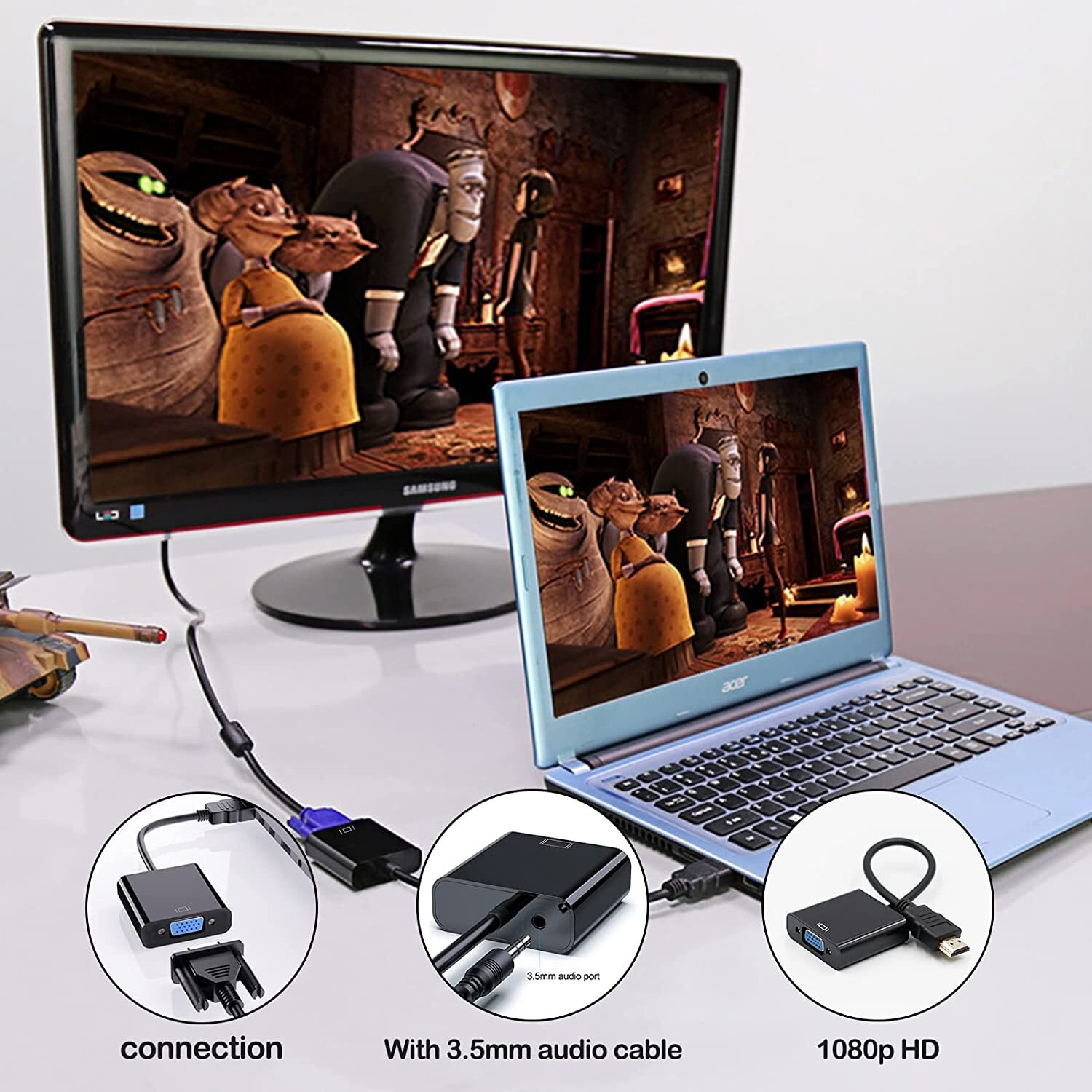 Hdmi To Vga Converter With Aux