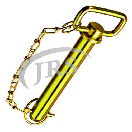 Hitch Pin With Chain And Lynch Pin - Steel Material, Golden & Silver Finish | Painted Surface, Ideal For Tractor Linkage Parts