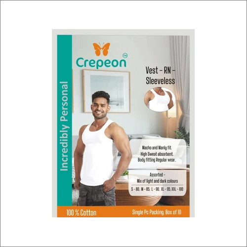 White Crepeon Men Cotton Vests