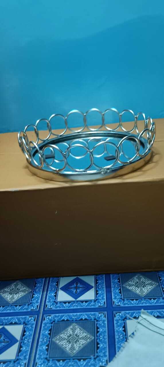 Round Glass Tray - 12 Inch Diameter, Golden And Silver Plated Finish | Multi-functional Serving, Stylish Decoration For Home And Special Occasions