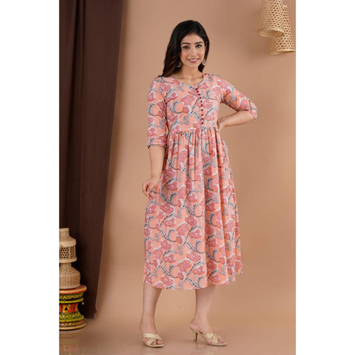 Breathable Ladies Cotton Pink Frock
