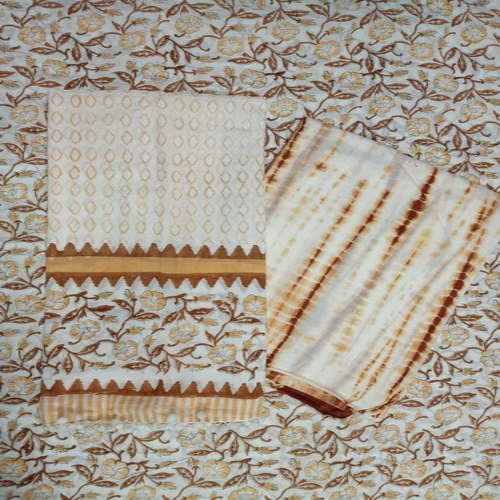 कैज़ुअल हैंड ब्लॉक प्रिंट कॉटन सूट सेट अनस्टिच्ड सूट