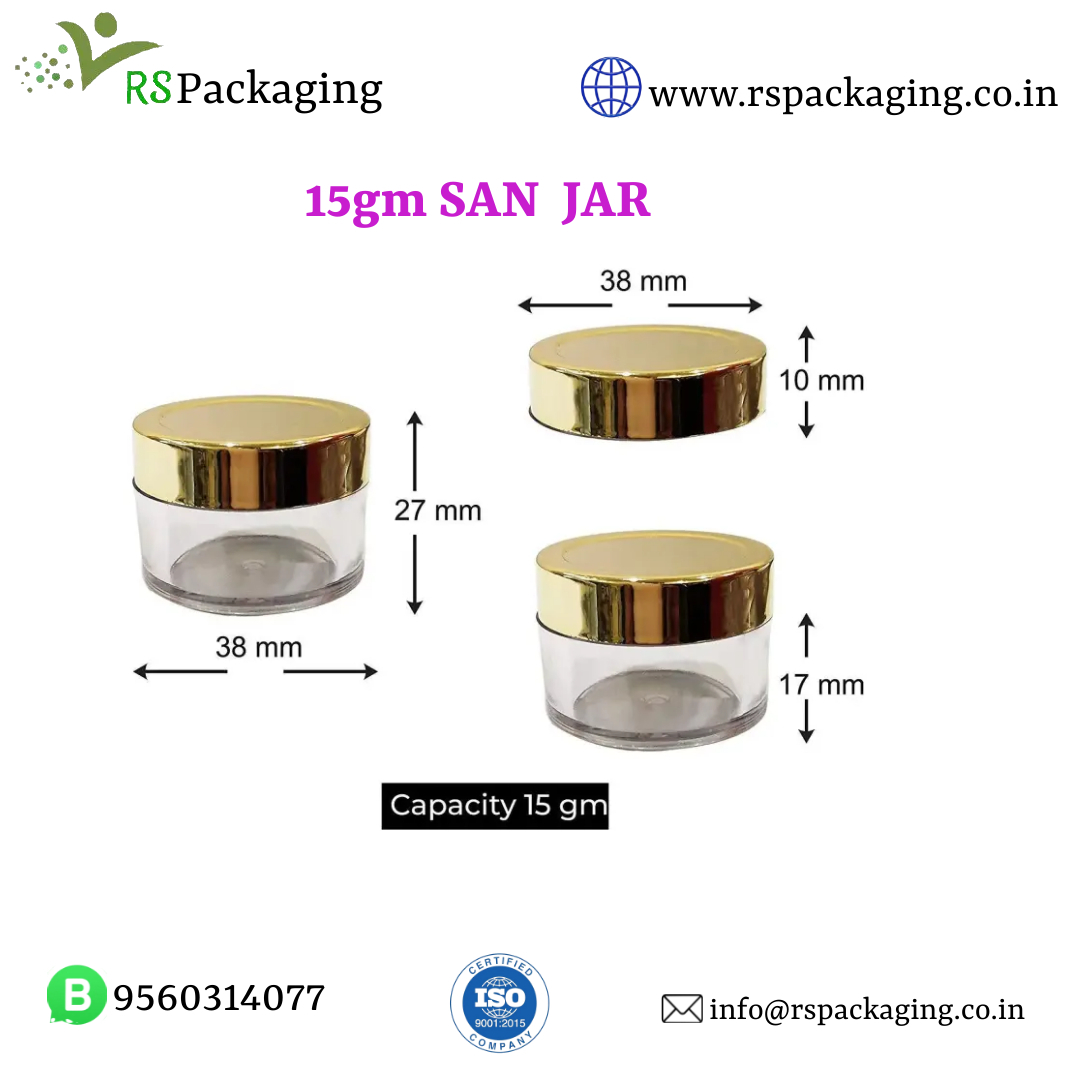 15 Gms San Jar - Plastic, 2.7 Cm, Transparent | Rigid Thick-walled Design, Luxurious Acrylic Finish, Excellent Product Compatibility