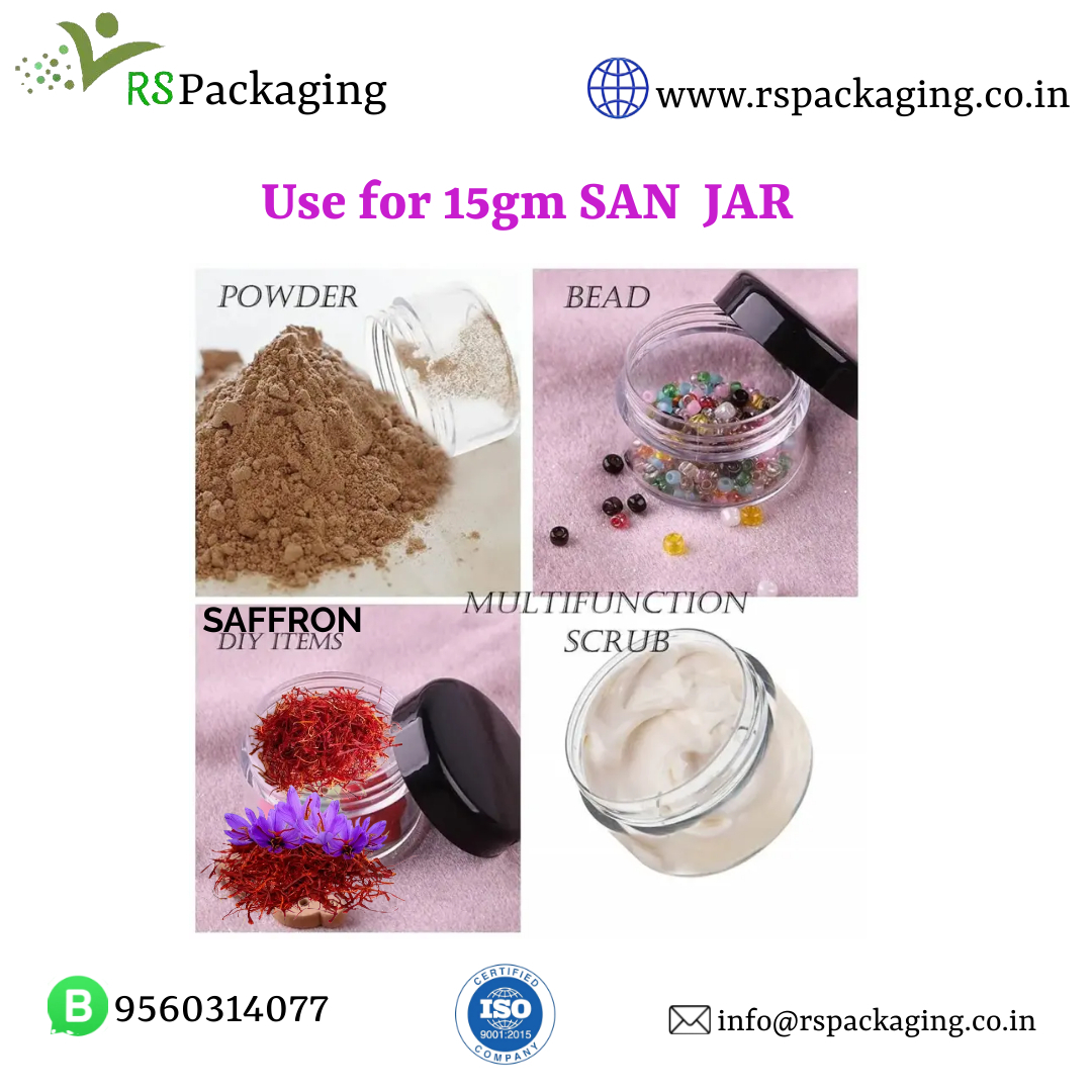 15 Gms San Jar - Plastic, 2.7 Cm, Transparent | Rigid Thick-walled Design, Luxurious Acrylic Finish, Excellent Product Compatibility