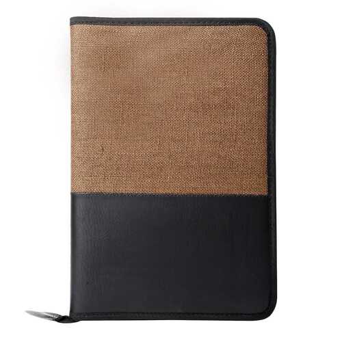 Jute File Folder - Jute and Leather, 12 x 9 Inches | Brown, Zipper Closure, 2 Inner Pockets for A4 Documents