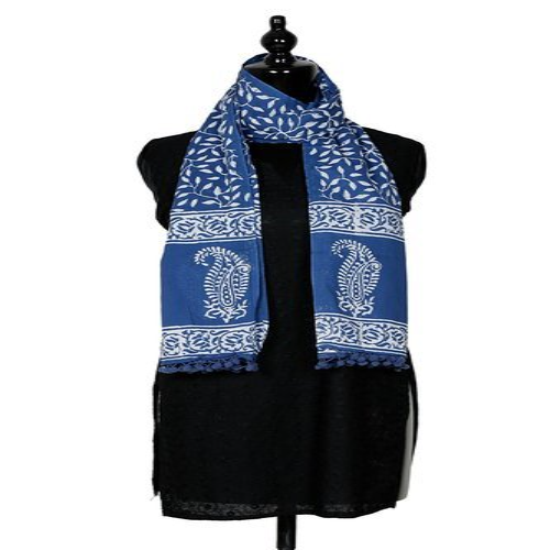 Hand Block Print Stole - Cotton, Fashion Stole, Blue | Hand Made, Printed Design, for Women, Ideal for Prayer, Daily, Evening Use
