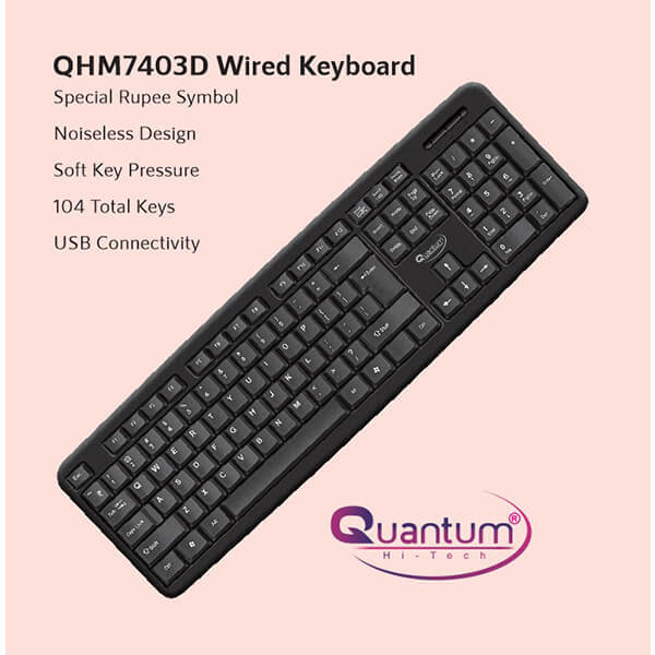Quantum Keyboard - Abs Plastic, 445x140x25mm | Usb Interface, 10 Million Keystroke Life, Standard 104 Keys, 1.8m Cable Length, 600g Weight