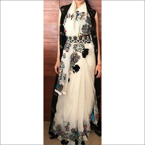 White-Black Ladies Fancy Saree