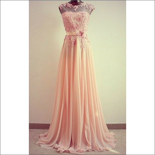 Ladies Designer Gowns - Chiffon, Sizes S-XL, Pink | Modern Ethnic with Beaded Embroidery, Anti-Wrinkle, Breathable, Handwork