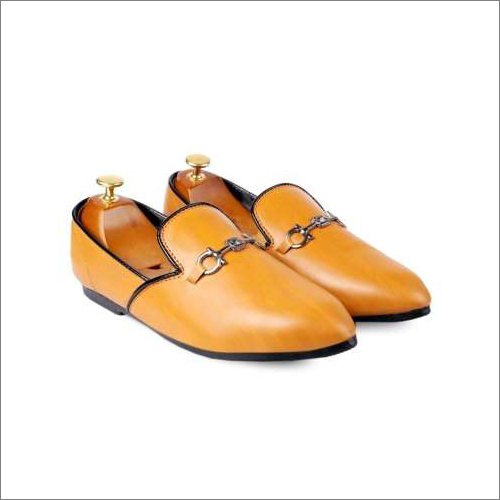 Mens Fancy Tan Mojari - Leather, Various Sizes Available, Tan Color | Breathable Design, Low Heel, Semi Round Toe Style, Ideal For Ethnic Wear