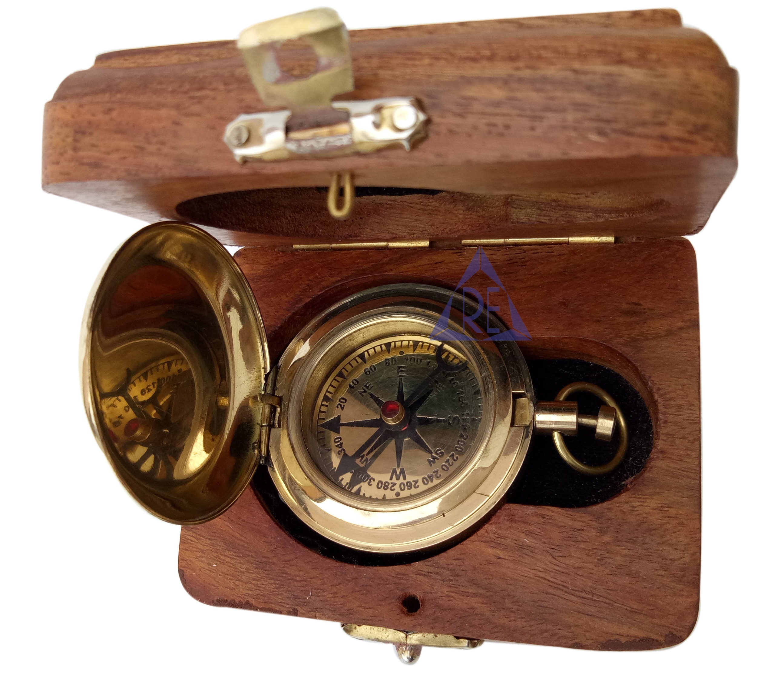 Nickel Plated Push Button Brass Pocket Compass - Brass Materials, 4.8cm Dia X 1.5cm Thick, Shiny Brass Finish, Handmade Nautical Style, Portable Design