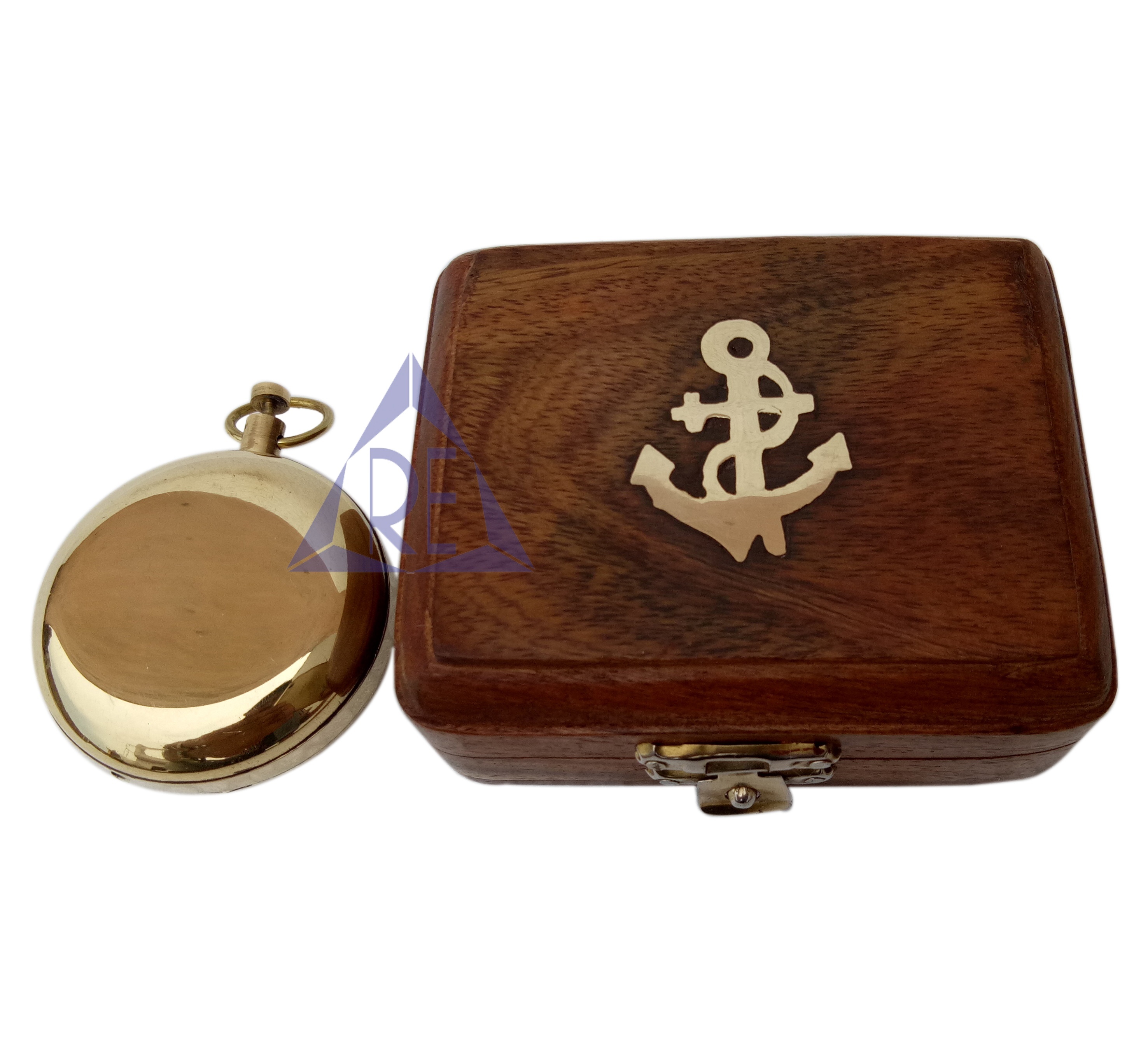 Nickel Plated Push Button Brass Pocket Compass - Brass Materials, 4.8cm Dia X 1.5cm Thick, Shiny Brass Finish, Handmade Nautical Style, Portable Design