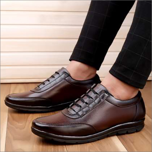 Mens Plain Formal Shoes - Leather Material, All Sizes Available, Brown Color - Flat Heel, Suitable For Rainy, Spring, Summer, And Winter Seasons