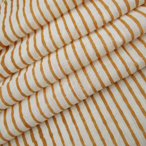 Quick Dry Hand Block Stripe Print Cotton Fabric Natural Color