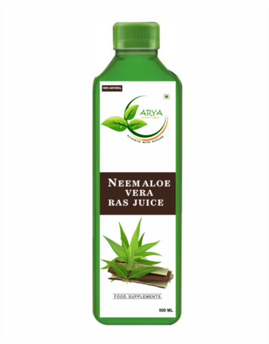 Neem Aloevera Ras Juice - 500ml Bottle | Natural Juice for Skin & Hair Regeneration, Digestive Support with Bitter Flavor, 24 Months Shelf Life