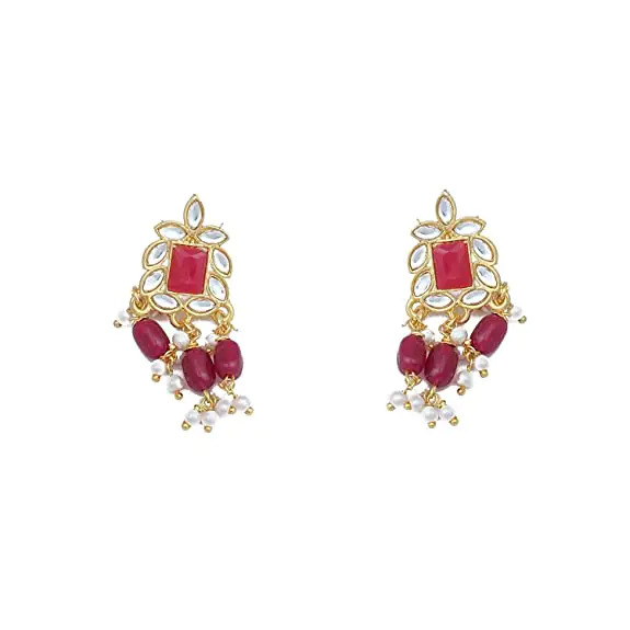 Moti Choker Set - Brass With Adjustable Thread, Pink Color Beads, Kundan & American Diamond Stones | Delicate Multi-strand Design, Includes Earrings, Ideal For Weddings And Parties