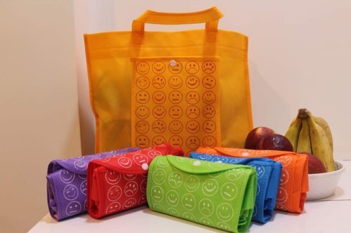Shopping Bag Foldable Foldable - Cotton Material , Brown And Blue Colors | Includes Warranty For Assured Reliability