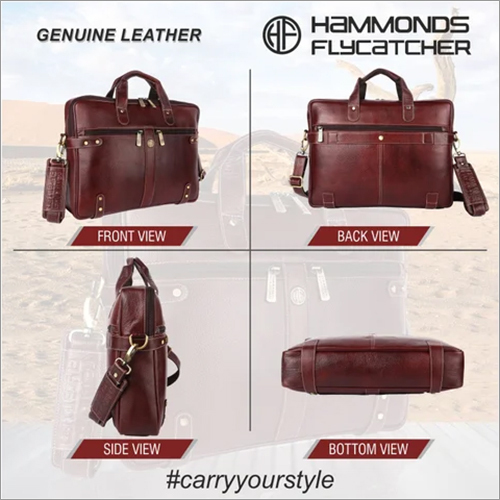 Hammonds Flycatcher - Brown Leather Shoulder Bag | Zipper Closure, Solid Pattern, 39 X 9 X 29 Cm