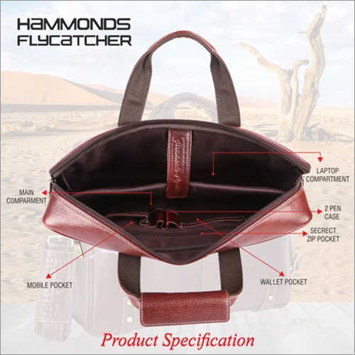 Hammonds Flycatcher - Brown Leather Shoulder Bag | Zipper Closure, Solid Pattern, 39 X 9 X 29 Cm