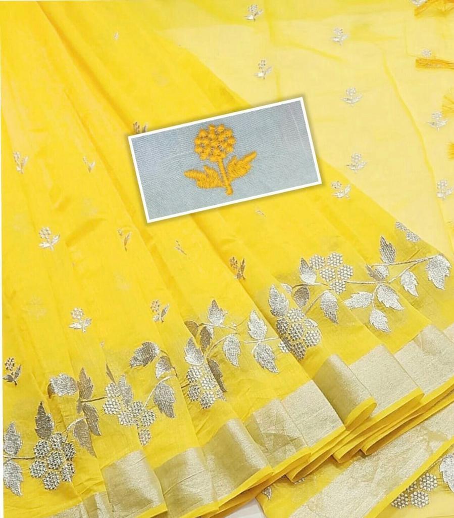 Chenderi Linen Saree - Soft Fabric With Jari Embroidery & Weaving Border | Traditional Paisley Motif, Unstitched Blouse, Perfect For Parties And Festivals