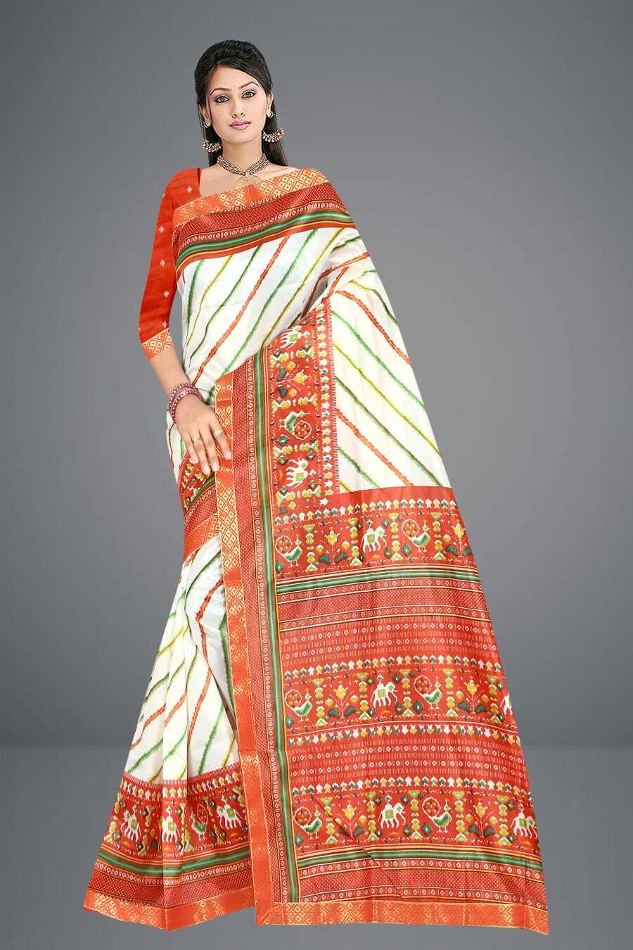 Litchi Silk Saree - Free Size, Printed Work With Elegant Lace Pallu | Daily Wear, Bandhani Style Enhances Gorgeousness