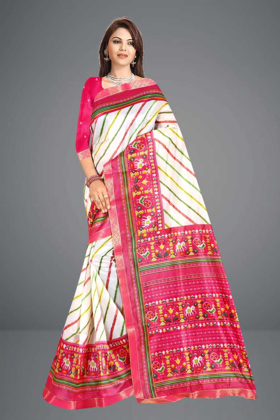 Litchi Silk Saree - Free Size, Printed Work With Elegant Lace Pallu | Daily Wear, Bandhani Style Enhances Gorgeousness