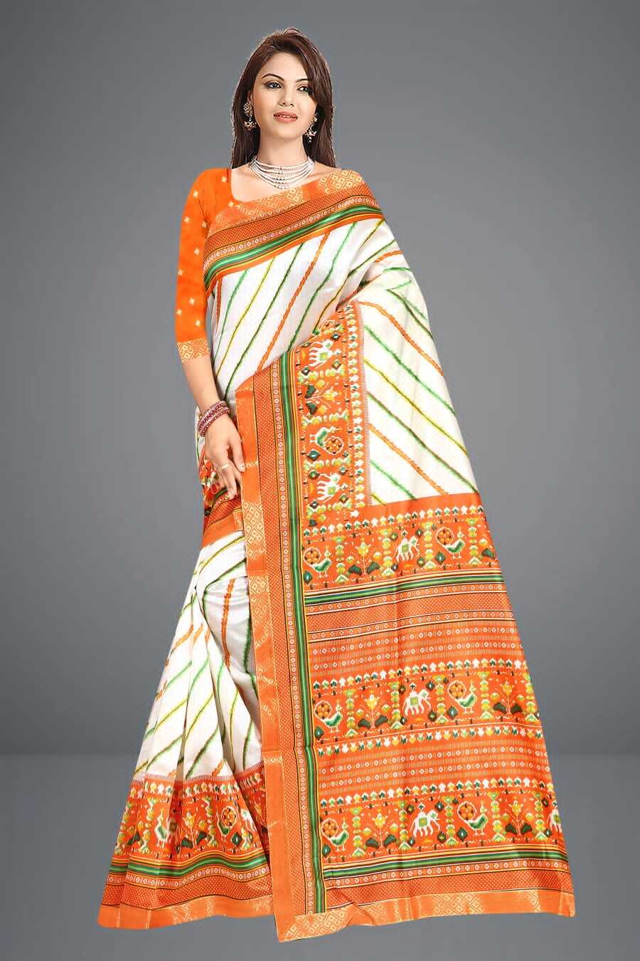 Litchi Silk Saree - Free Size, Printed Work With Elegant Lace Pallu | Daily Wear, Bandhani Style Enhances Gorgeousness