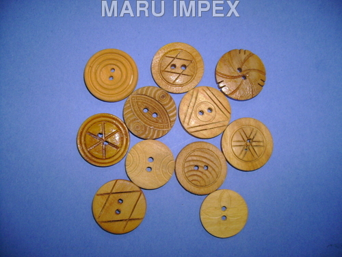 Wooden Designer Buttons - 10mm Round Yellow Flatback Teak Wood 2-Hole Button | Durable, Elegant, Perfect for Modern and Traditional Attire