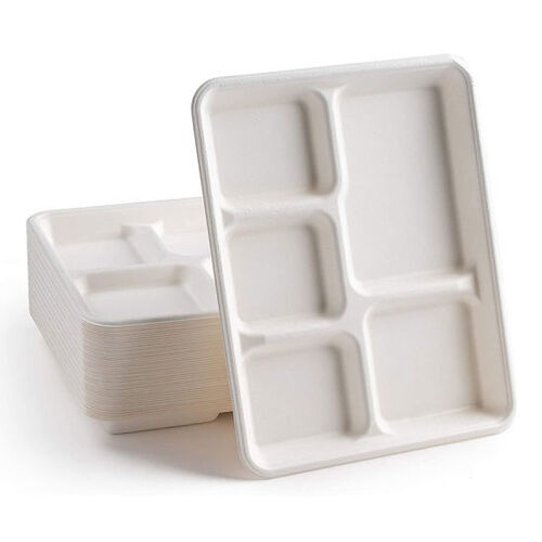 Bagasse Meal Trays - Material: Bagasse, Size: Up to 9 CP, Color: White and Natural | Perfect for Events, Parties, and Beverage Industry
