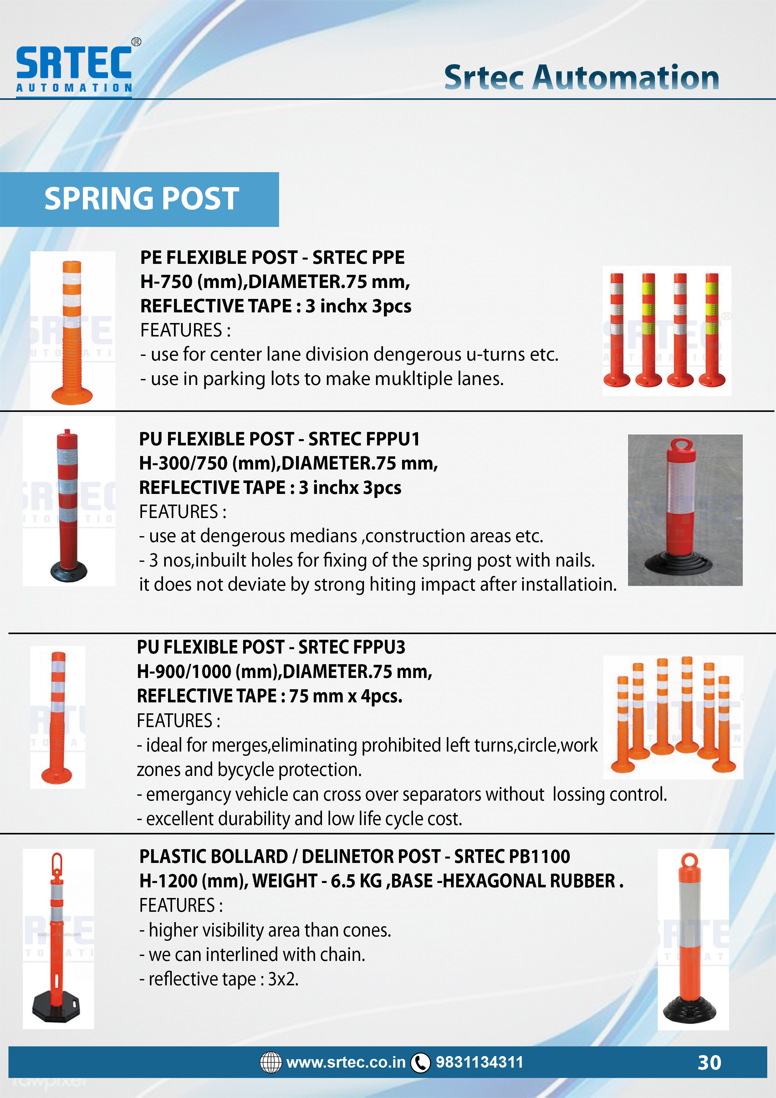 Pvc Spring Post - 750mm Height, 2.5kg Weight, Orange And Yellow Reflective Band | Road Safety Usage, Unflexible Design