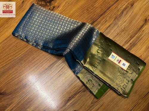 ब्लू ब्राइडल कांजीवरम सॉफ्ट सिल्क पेस्टेड टेस्ट