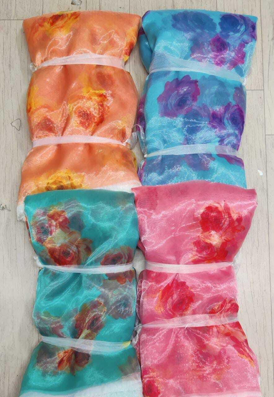 Digital Print Organza Fabrics - 100% Polyester, 44 Inch Width | Light Texture, Smooth, Washable, Brightly Printed For Garment Applications