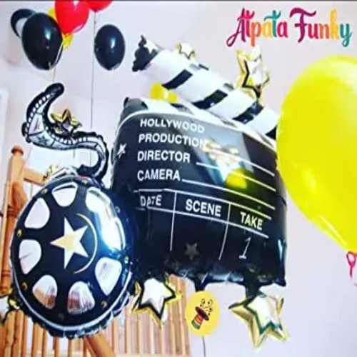 Lights Camera Action Foil Balloon - 30 Inch Unique Shape | Black, Perfect For Hollywood Themed Parties And Movie Celebrations