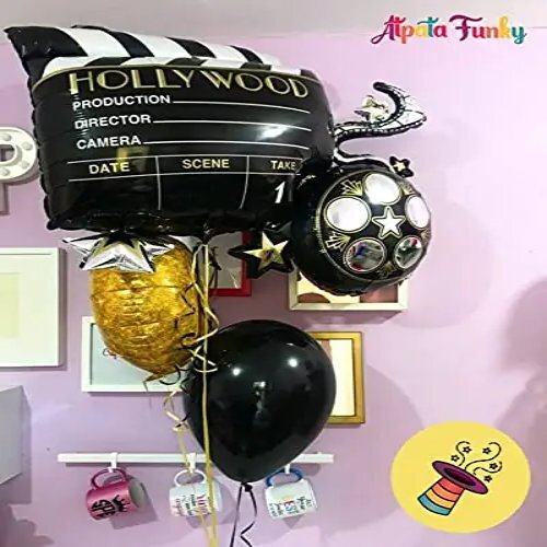 Lights Camera Action Foil Balloon - 30 Inch Unique Shape | Black, Perfect For Hollywood Themed Parties And Movie Celebrations