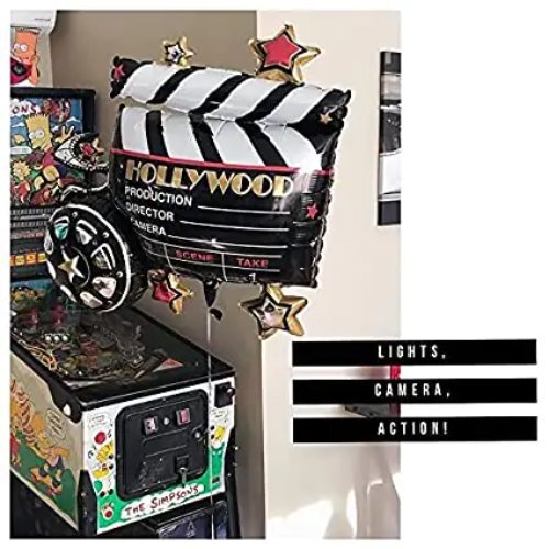 Lights Camera Action Foil Balloon - 30 Inch Unique Shape | Black, Perfect For Hollywood Themed Parties And Movie Celebrations