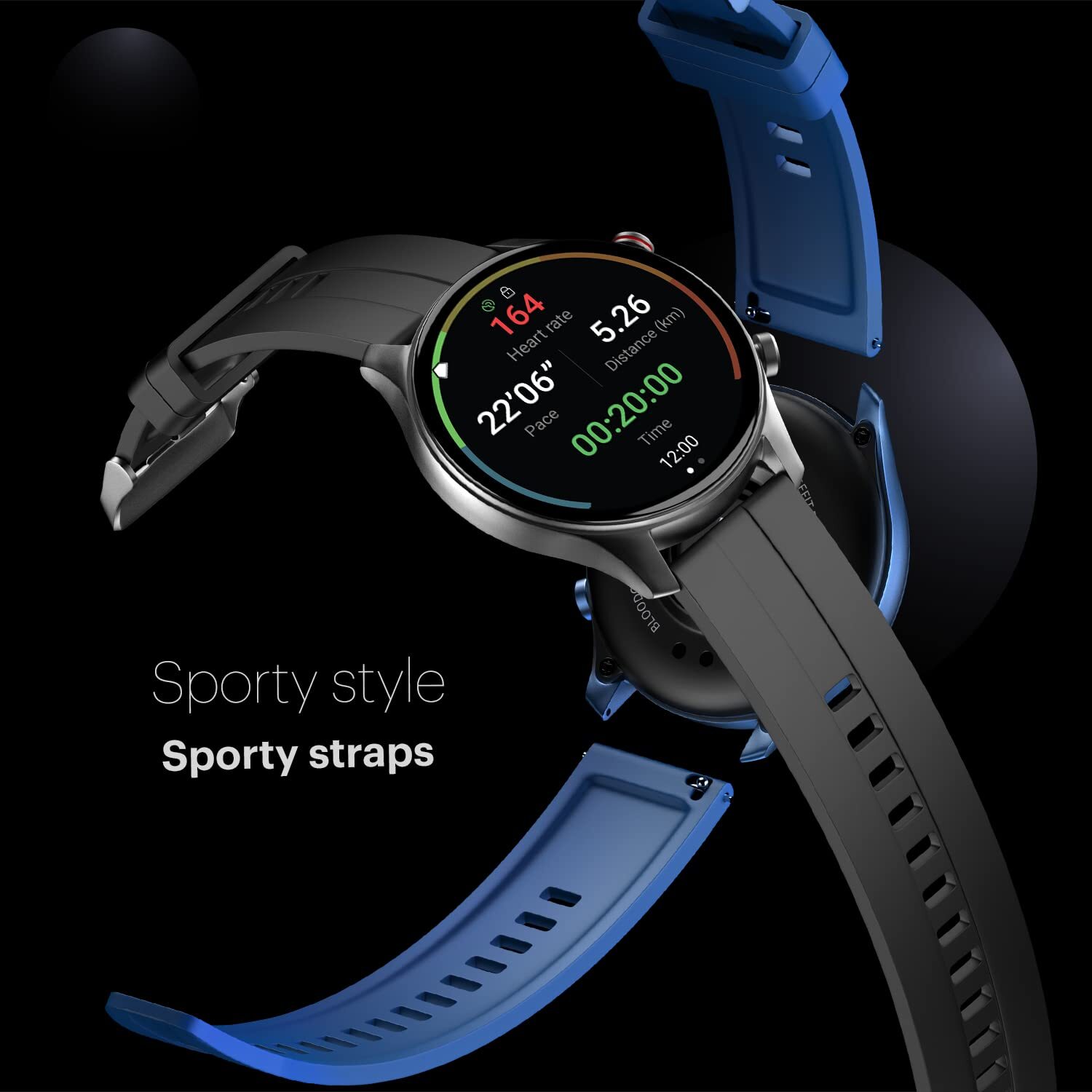 Noise Evolve 2 - Rubber, 4.7 X 3.9 X 1.2 Cm, Electric Blue/jett Black/silver Grey | Amoled Display, 10-day Battery Life, 100+ Sports Modes, Always On Feature