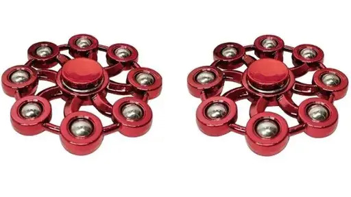 Metallic Flower Design Plastic Spinner - 360 Degree Rotating Fidget Toy | Multicolor Delight With Red And Blue Elements, Fun For All Ages