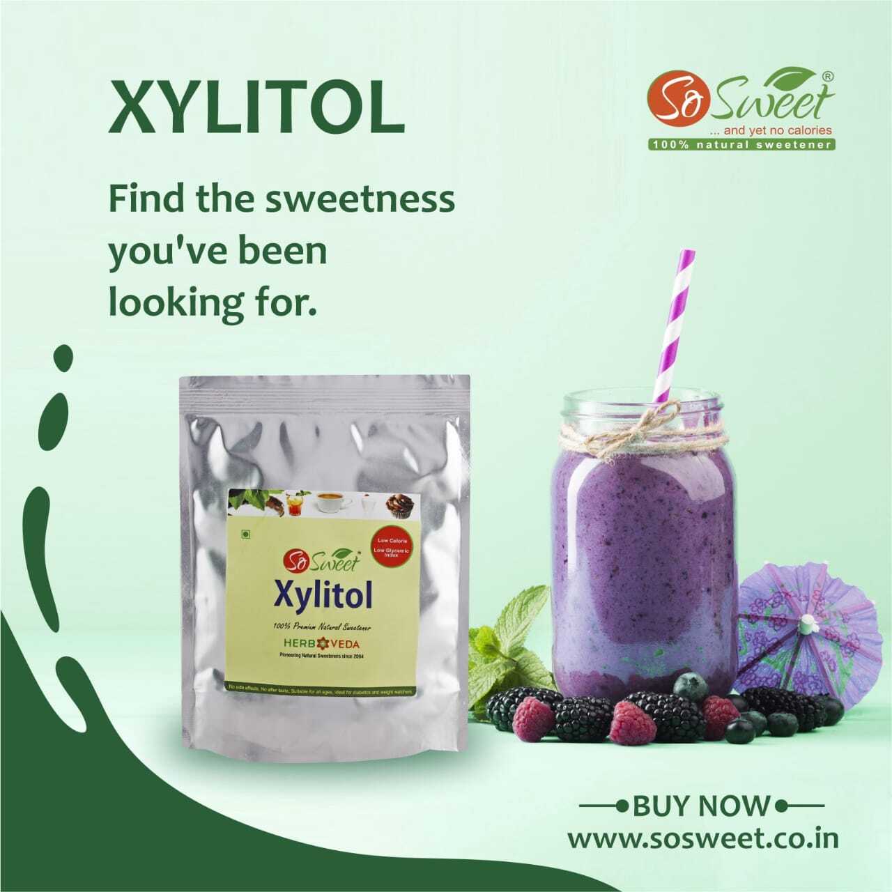 So Sweet Xylitol 250gm - 100% Natural, Crystal Sugar, White Powder | Zero Calories, Low Gi 7, Great For Baking & Beverages