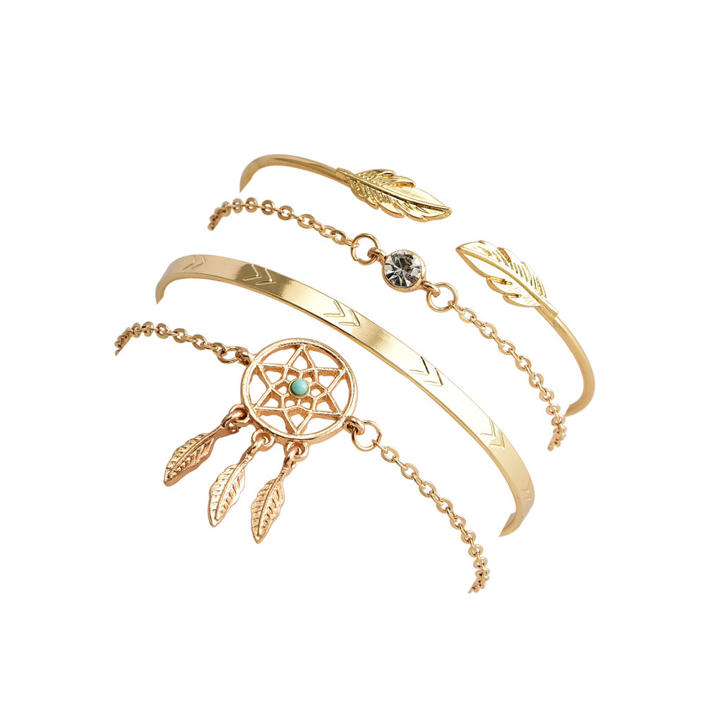 Stunning Leaf Multi Design Combo Of 4 Golden Bracelet Diameter: 6 Centimeter (Cm)