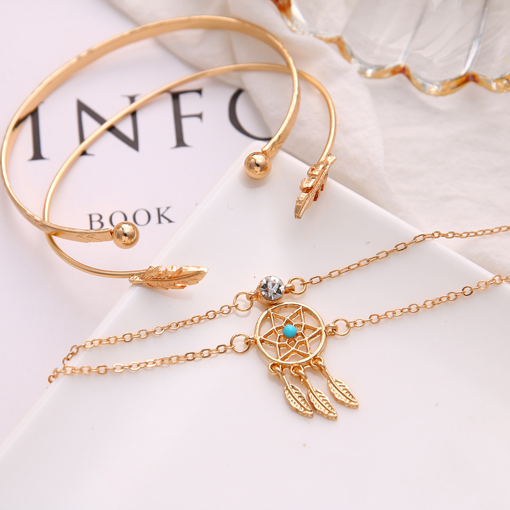 Stunning Leaf Multi Design Combo Of 4 Golden Bracelet Diameter: 6 Centimeter (Cm)
