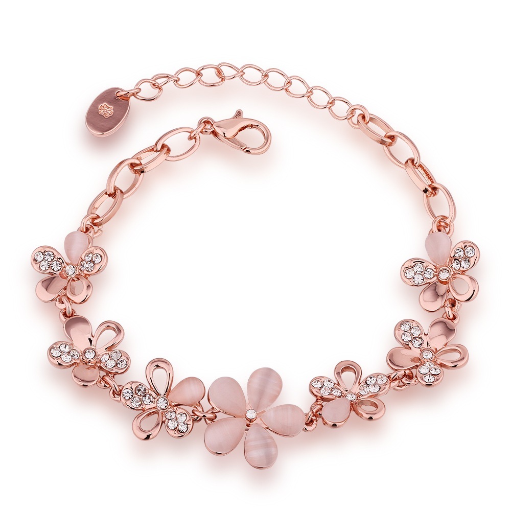 Fashion Flower Rose Gold Plated Crystal Bracelet - Alloy 6 Cm Diameter Contemporary Style With Zircon Stones | Romantic Colorful Glamorous Design For Anniversary Engagement Wedding Party And Gift