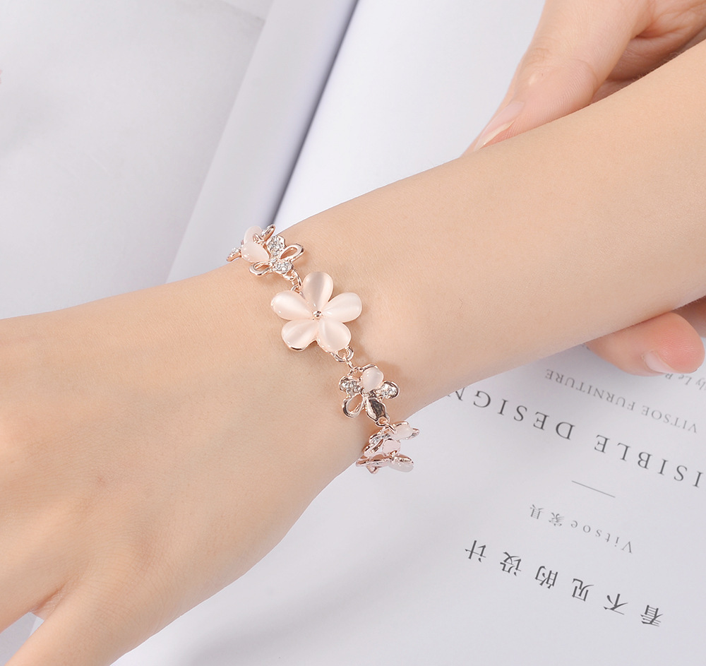 Fashion Flower Rose Gold Plated Crystal Bracelet - Alloy 6 Cm Diameter Contemporary Style With Zircon Stones | Romantic Colorful Glamorous Design For Anniversary Engagement Wedding Party And Gift