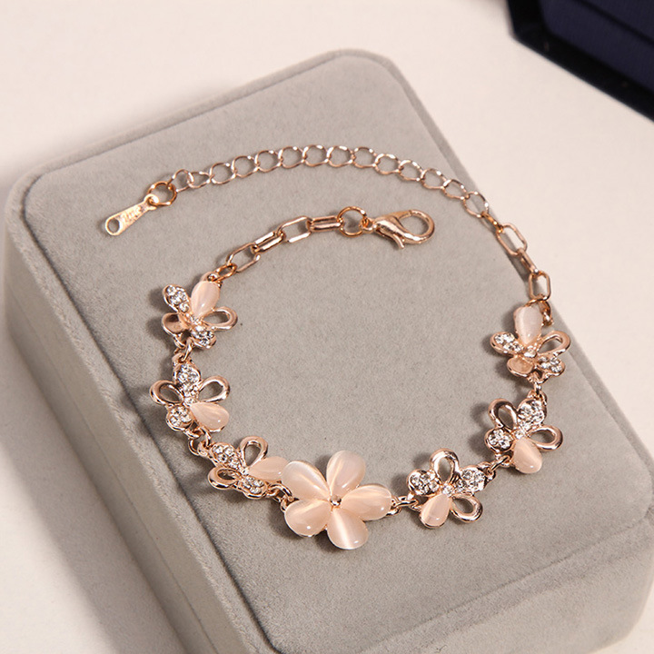 Fashion Flower Rose Gold Plated Crystal Bracelet - Alloy 6 Cm Diameter Contemporary Style With Zircon Stones | Romantic Colorful Glamorous Design For Anniversary Engagement Wedding Party And Gift